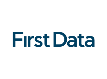 Es wird ein Logo von First Data dargestellt.